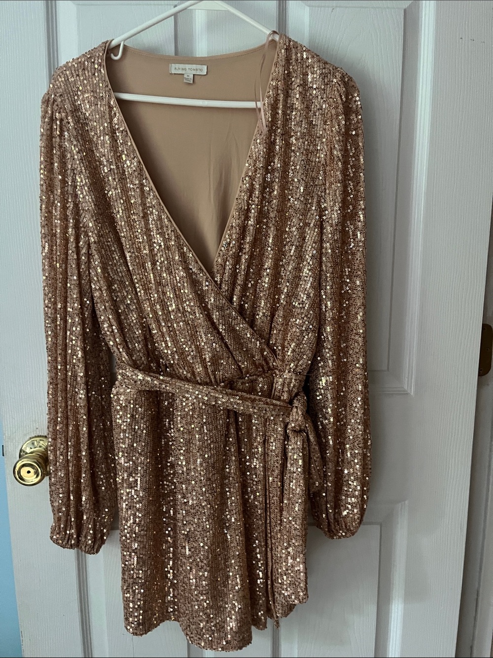 Flying Tomato Long Sleeve Wrap Sequin Romper